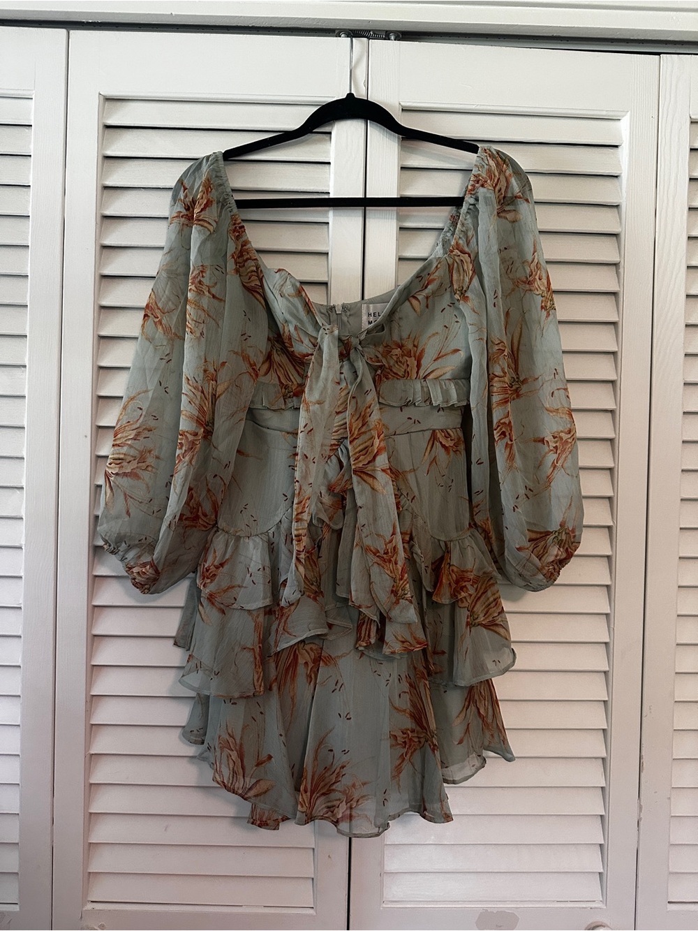 Hello Molly Sage Green Floral Tie-Front Ruffle Dress